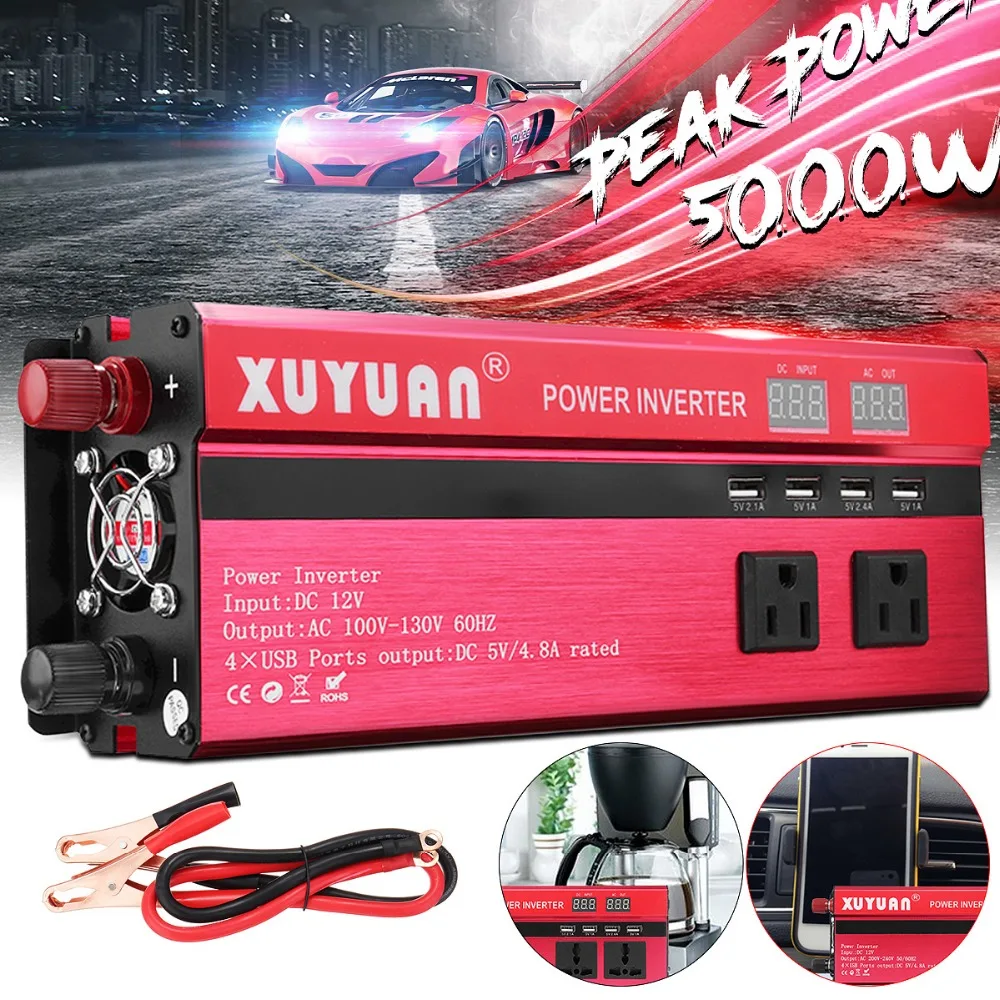 

Inverter 12V 220V 5000W Peak Car Power Inverter Voltage Transformer Converter 12 220 Charger Solar Inversor 12V 220V LCD Display