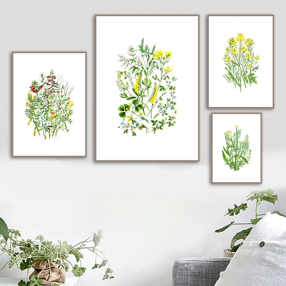 

Wall Art Canvas Painting Meadow Wild Flowers Herb Nordic Posters And Prints Vintage Green Plants Wall Pictures For Bedroom Decor
