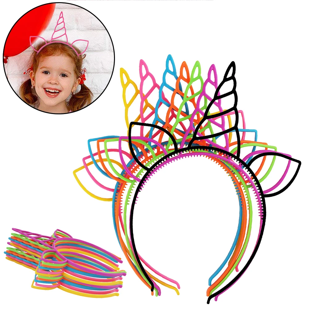 mini hair clips 7pcs Unicorn Headbands Girl Hair Hoop Headwear Plastic ABS Hair Accessories Cat Ears Hairbands for Children Birthday Party DIY head scarves