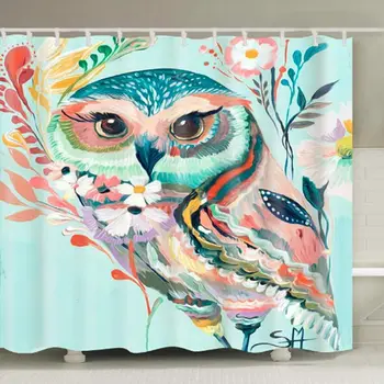 

Cactus Leaf Owl Shower Curtains Waterproof Polyester Mildew-Resistant Bath Curtain For Bathroom Home Decor With 12 Hooks 27