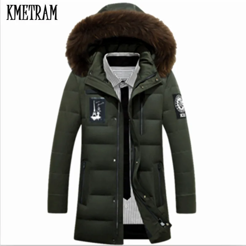 Kmeram, модный толстый пуховик, Мужская Теплая стеганая куртка с натуральным мехом енота, парка, мужская зимняя куртка, HH374
