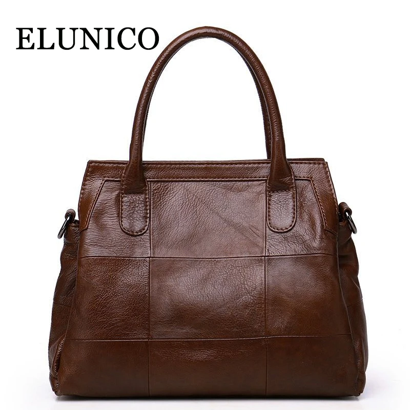 

ELUNICO Female Genuine Leather Fashion Tote Bag 2018 New Soft Cowhide Shopping Women Crossbody Shoulder Bag Bolsas Sac A Main