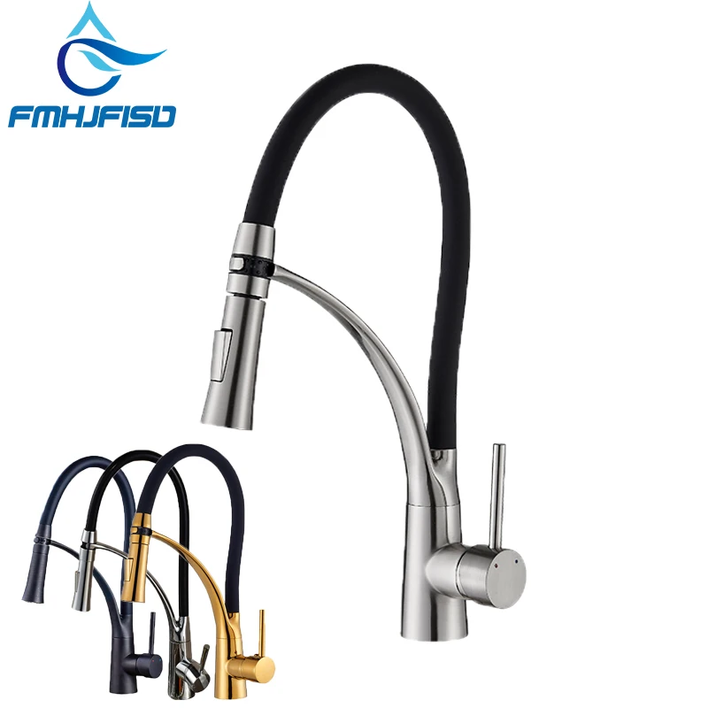 

FMHJFISD Chrome/Nickel/orb/Gold Rubber Kitchen Faucet Mixer Tap 360 Degree Rotation Pull Down Stream Sprayer Taps