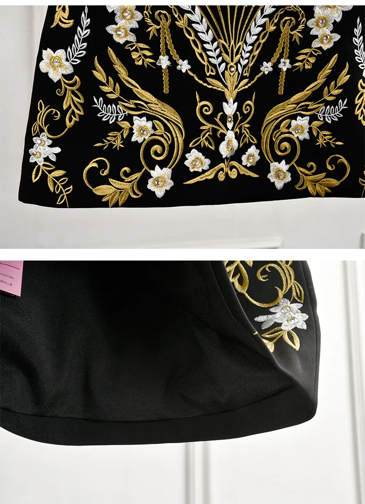 ВЗЛЕТНО посадочной полосы дизайнер Элитный бренд юбка Винтаж дворец вышивка алмаз линия черный