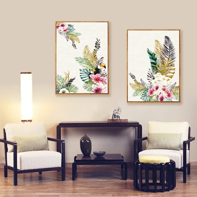Estilo-chin-s-Da-Flor-Da-Aguarela-e-Aves-Tucano-Animais-Pintura-Da-Lona-Decora-o (2)