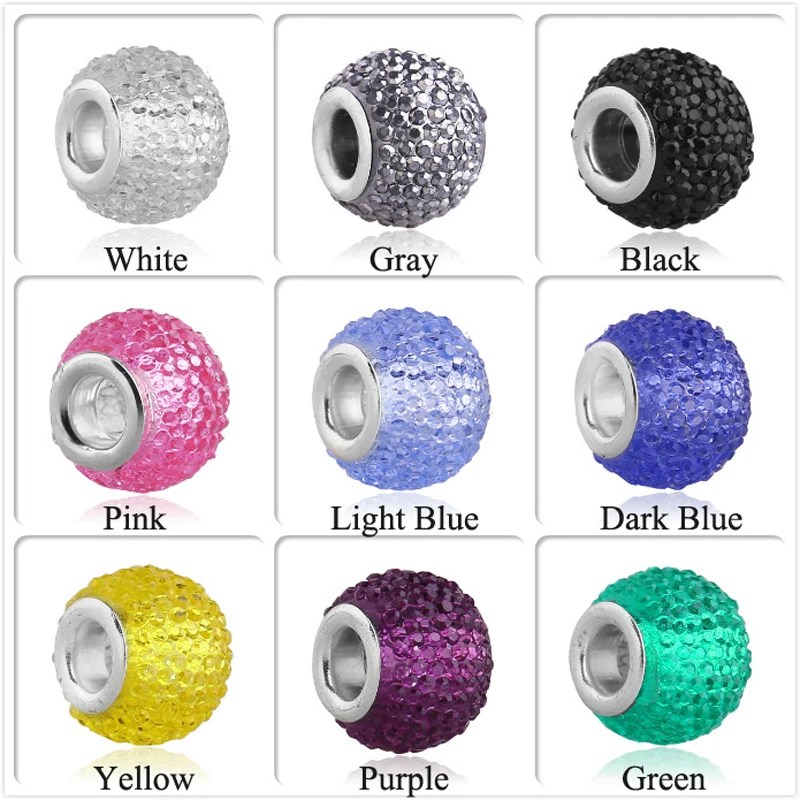 

Wholesale Mixed colors 9pcs/lot Resin Ball Glass Beads Crystal Charms fit European pandora Bracelets necklaces