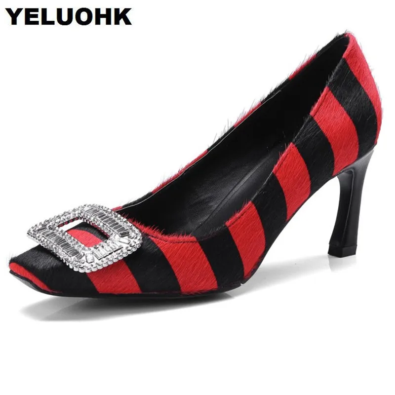 

2018 New Crystal Horsehair Women High Heel Shoes Sexy High Heels Fashion Square Toe Womens Shoes Heels Ladies Shoes Elegant