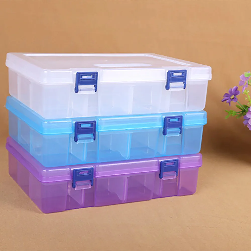 

2018 25x 16 x 5.9 cm Large 16 Cells Button Jewel Case Transparent Color DIY Organizer Box Splittable Plastic Storage Boxes EY11