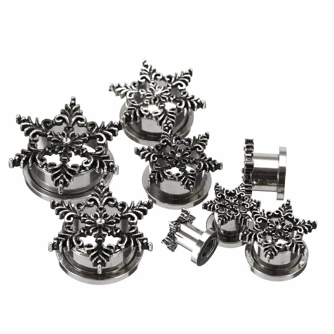 1 Pair Stainless Steel Ear Plug Shellhard Snowflake Ear Gauges Screw Back Flesh Tunnel Expander 8-20mm For Women Jewelry