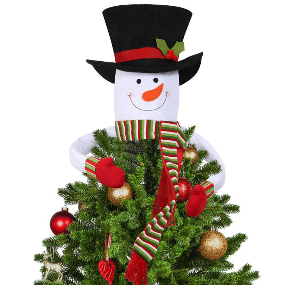Рождественская елка Топпер крышка Снеговик шляпа шарф Рождественское украшение для дома орнамент