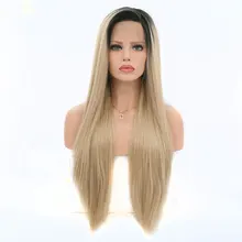 Bombshell темные корни Омбре микс блонд прямые синтетические парики на кружеве Glueless термостойкие волокна боковое расставание для женщин