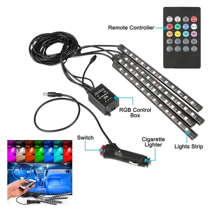 

Universal 12V LED Car Charge Colorful Interior Floor Decorative Atmosphere Lamp Light Car Accessories