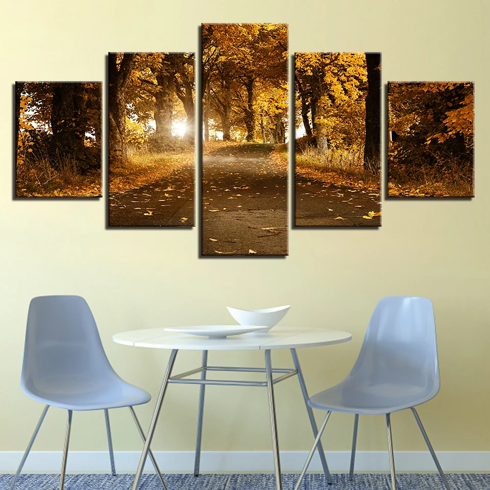 Canvas-Paintings-Home-Decor-HD-Prints-Trees-Pictures-5-Pieces-Autumn-Forest-Fallen-Leaves-Landscape-Poster (1)