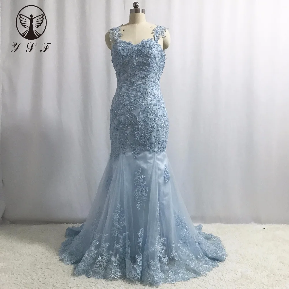 

Designer Vestidos De Fiesta Blue Sweetheart Appliqued Beaded Sleeveless Backless Mermaid Evening Dresses
