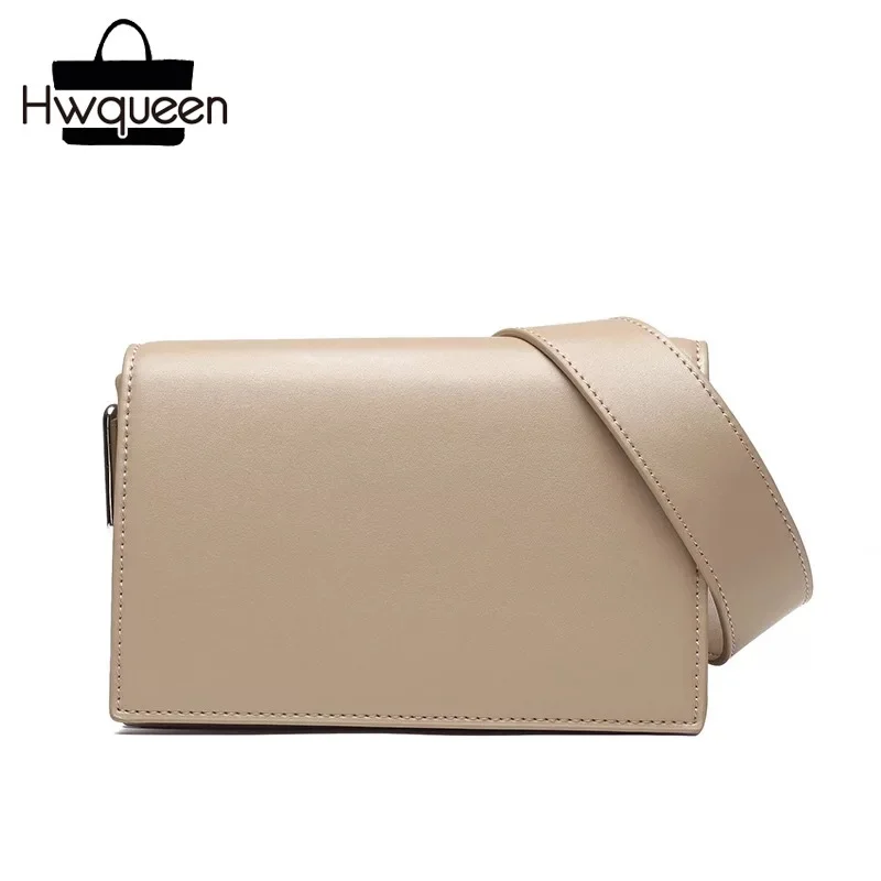 

Fashion Designer Genuine Leather Beige Color Lady Evening Purse Wide Strap Women Single Cross Shoulder Bag Female Messenger Bag