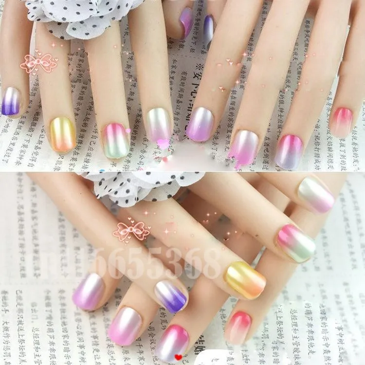 24 шт/комплект искусственные накладные ногти для маникюра перламутровые блестящие поверхности для рук ногти модный градиент Очаровательный Фиолетовый Натуральный Цвет#18