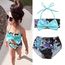 Детский комплект бикини с цветочным принтом для маленьких девочек, купальный костюм с бантом, купальный костюм, купальный костюм, одежда для плавания