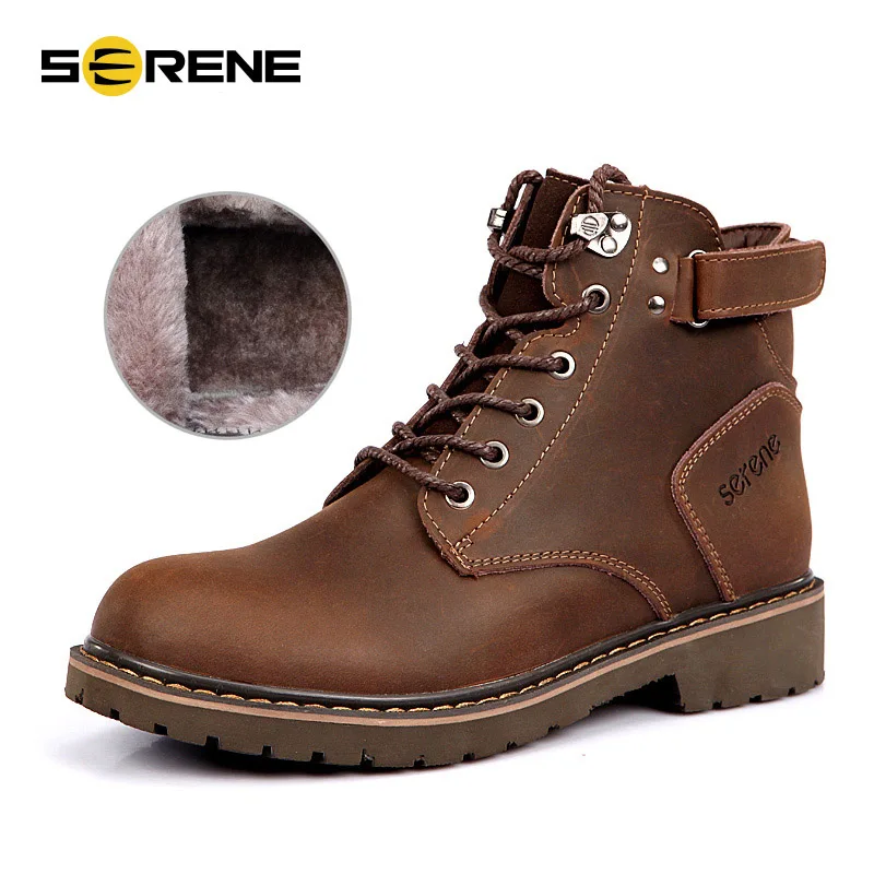 

Serene Winter Genuine Leather Ankle Boots Men Plush Martin Boots Split Leather Work Motorcycle Boots botas hombre erkek bot
