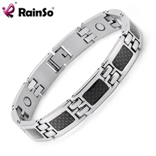 Rainso, женский серебряный Титановый стальной черный карбоновый 4 элемента, здоровье, сила, магнитный баланс, браслет для артрита, OSB-1531BK