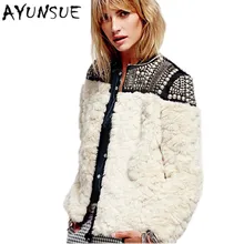 Новинка, модное Европейское Брендовое Женское зимнее шерстяное меховое пальто, бежевое, с длинным рукавом, с бисером, пэтчворк, толстые теплые куртки и пальто S2691