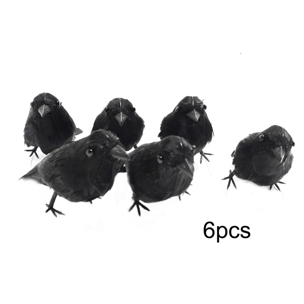 

6pcs/set Halloween Small Crows Birds Ravens Props for Halloween Party Decoration Black little crow