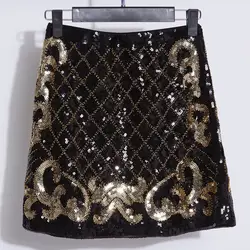 2019 шикарная двухсторонняя квадратная короткая юбка с пайетками Женская Упаковка Ягодицы полубоди сексуальная юбка с разрезом летняя