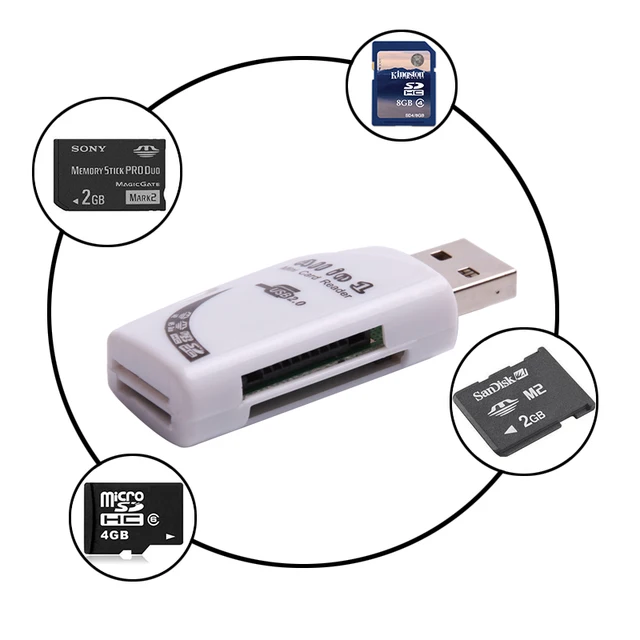 SR 4 in 1 USB Card Reader Multi-Functional SD TF MS M2 USB Readers with Moon Shape for Computers