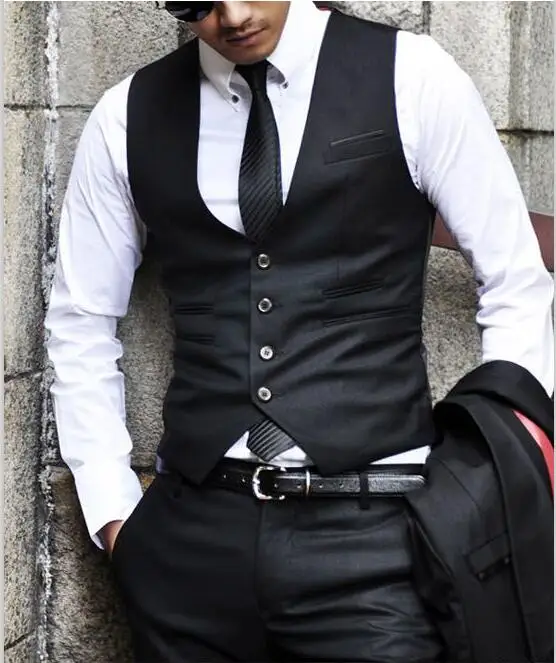 2017 New Design Black Slim Fit Vest For Man Custom Made Mens Prom