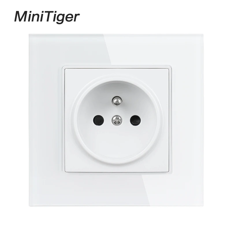 Minitiger Crystal Glass Panel Wall Power Socket Grounded 16A French Standard Electrical Outlet Black White Gold Grey Colorful