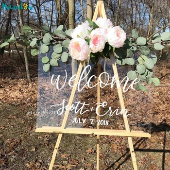 

Custom Name and Number Wedding Welcome Sign Wall Sticker Acrylic Sign Decoration Decal Artistic Beautiful Murals YT1027