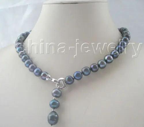 

Free Shipping >>>Beautiful 18" 11mm natural black round freshwater pearl necklace-GP clasp