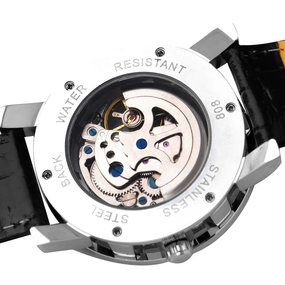 Часы скелетоны FLENT мужские с кожаным ремешком|wristwatch strap|menwristwatch |