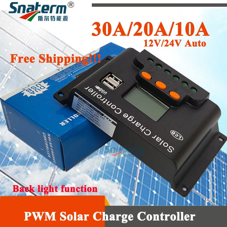 

Back light function 30A 20A 10A 12V/24V Auto LCD PWM Solar Charge Controller with Dual USB 5V Solar PV Regulator battery charger