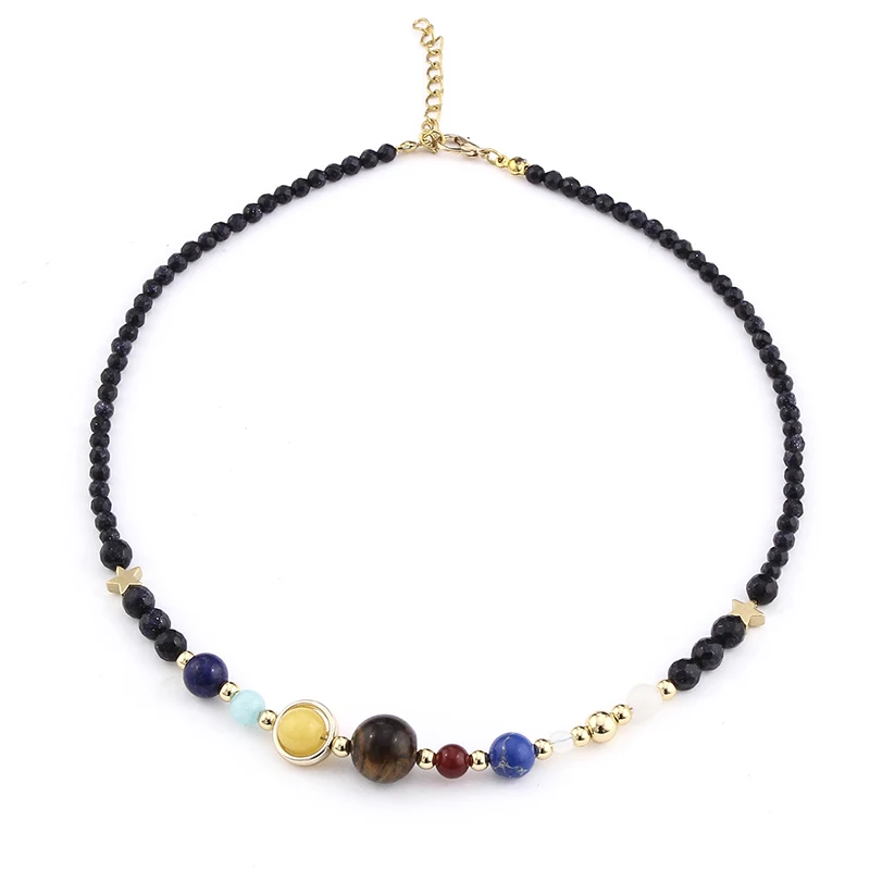 

Universe Galaxy Eight Planets In The Solar System Guardian Star Reiki Choker Natural Stone Beads Collar & Necklace 1pcs Dropship