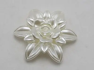 

10 Ivory Acrylic Large Pearl Rose Flower Beads Cabochons 55mm 2-Hole Button Bead