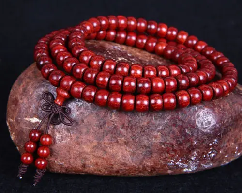 

8x10mm Tibetan Buddhism 108 Indian Lobular red sandalwood Bead Mala Necklace