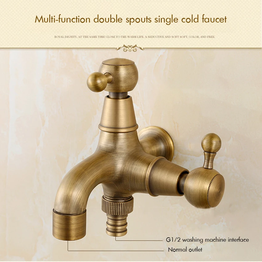Antique Brass Double Spouts Laundry Bathroom Wall Mount Washing Machine