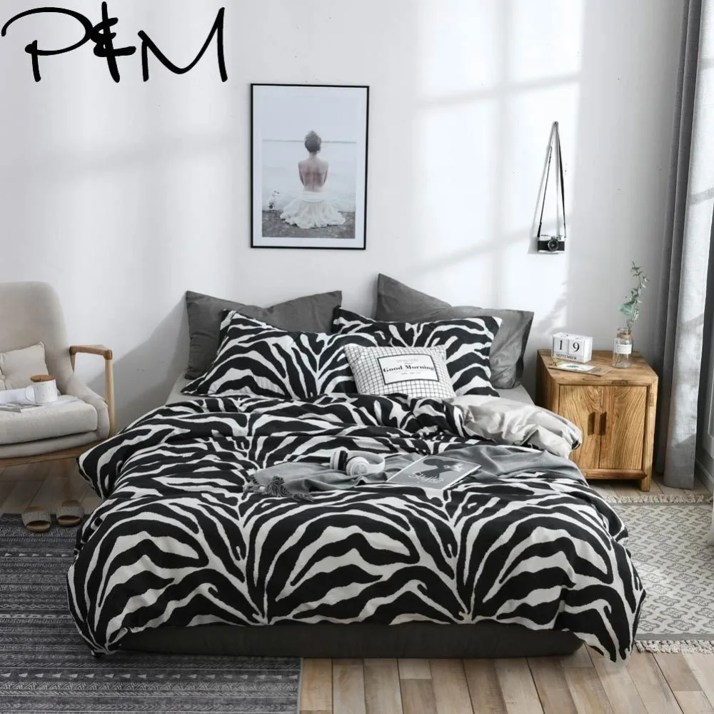 

Papa&Mima Zebra pattern print bedding sets Cotton bedlinens Twin Queen King size flat sheet pillowcases duvet cover sets