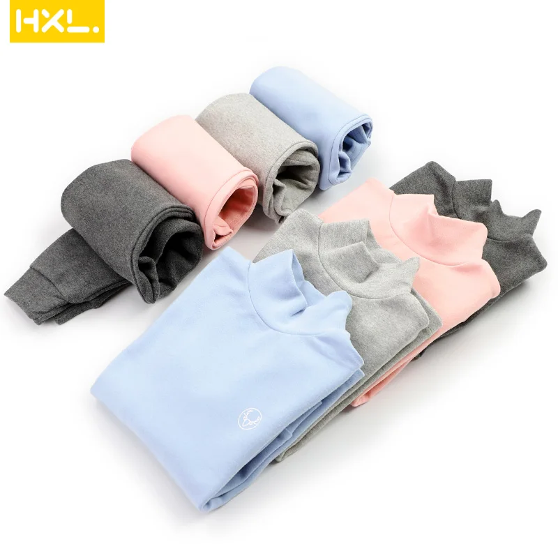2018Winter Kids Thermal Underwear Solid Thick Cotton High Collar Children's Warm Suit Clothes Baby Boys Girls Long Johns Pajamas