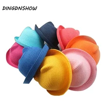 DINGDNSHOW, брендовые соломенные шляпы, летние детские шапки с ушами для украшения, милые детские шляпы с изображением персонажей для девочек и мальчиков, однотонные Детские широкополая Панама