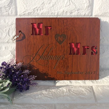 

Free shipping 1pcs Personalized Solid wood custom name time laser classmates Memoirs album Creative Wedding signature guest book