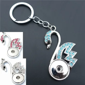 

Rhinestone Swan Cygnus Keychains Metal 18mm Snap Buttons Keyrings Jewelry Mix Colors