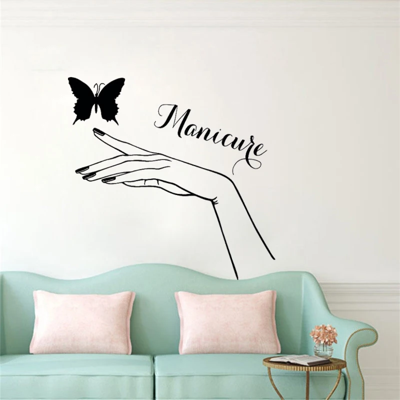 

Nail Salon WAll Sticker Manicure Beauty Salon With Butterfly Room Decoration Vinyl Art Removable Poster Mural Decals W306