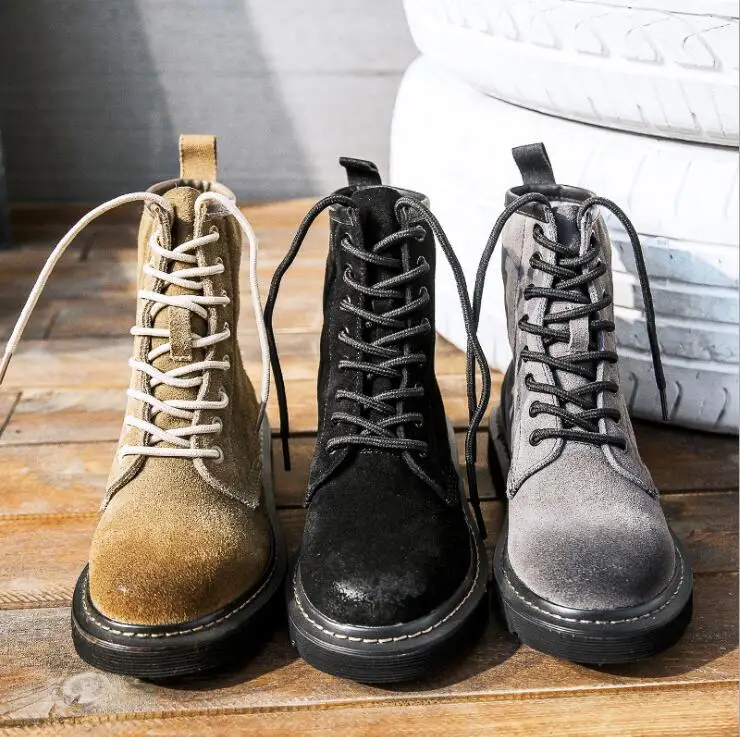 

women shoes winter flat Low-heeled British Martin boots Genuine Leather Scrub Booties Motorcycle boots fashion Wild