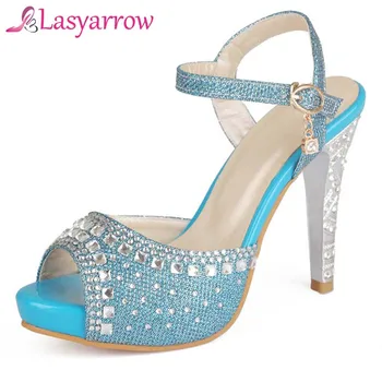 

Lasyarrow Brand Shoes Woman Gold Silver High Heels Peep Toe Sandalias Mujer 2018 Summer Platform Shoes Woman Size 34-43 RM713