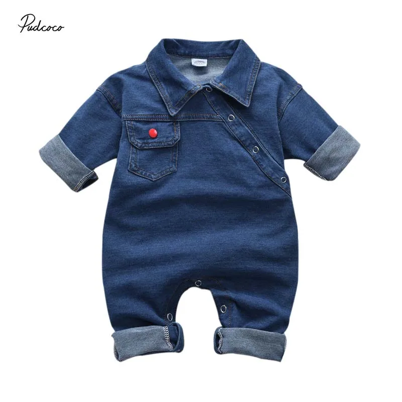 Brand Toddler Kid Baby Girl Boy Denim Romper Jumpsuits Denim Long Sleeve Pocket Playsuit Autumn Sunsuit Outfit Clothes