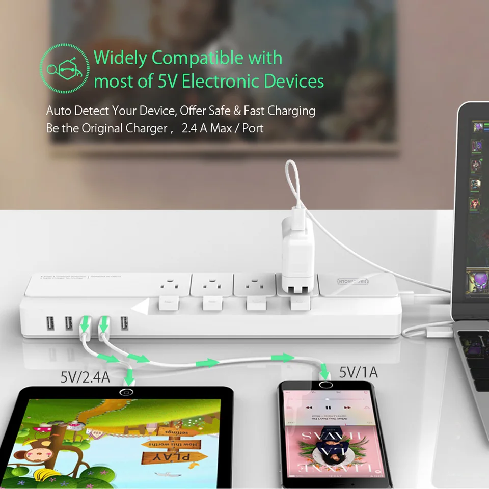 NTON POWER NSJ штепсельная вилка стандарта США с usb зарядным устройством защита от