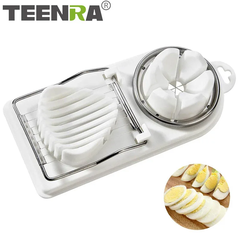 

TEENRA 2 In 1 Stainless Steel Egg Slicer Boiled Slicer Section Cutter Multifunctional Egg Cutter Metal Egg Slicer Kitchen Gadget