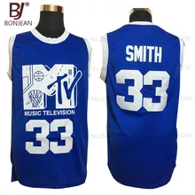 Mens Basketball Jerseys #33 Will Smith Music Television First Annual Rock N’Jock B-Ball Jam 1991 Blue Stitched Shirts