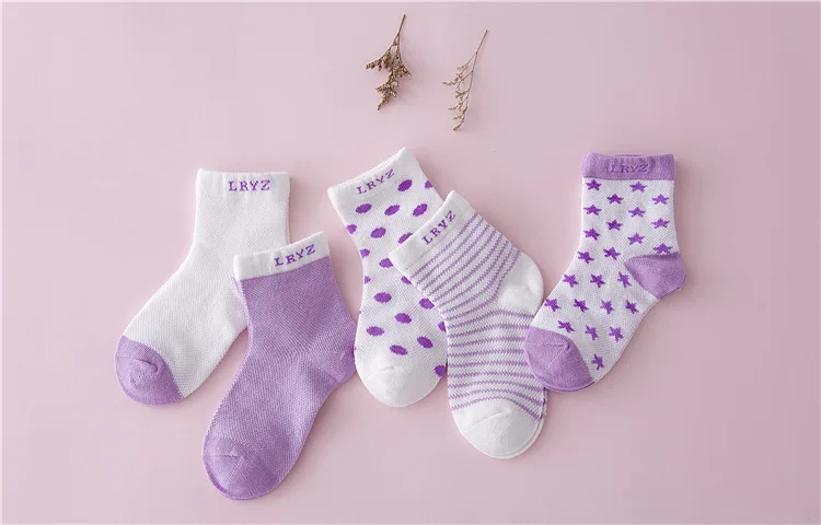 10 шт./лот = 5 пар, хлопковые носки для новорожденных, короткие носки, детские носки в полоску и горошек для мальчиков и девочек, Нескользящие летние носки